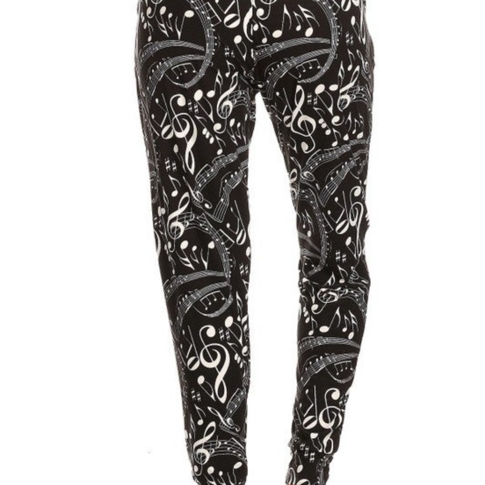 Black and White Buttery Soft Music Note Joggers NEW S